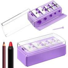 2 Pcs 5 Point Manual Pencil Sharpener With Plastic Lid Makeup Eyeliner Pencil Sharpener - Purple - View 2