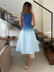 魅力优雅渐变连衣裙，休闲浪漫情人节度假连衣裙，女士优雅连衣裙，女士休闲连衣裙，女士夏季长裙 - 藍色 - 查看 5