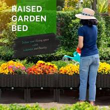 Multi-Functional Elevated Planter, Upgraded Version With Drainage System. Raised Garden Vegetable Container Ideal For Growing Vegetables, Herbs, And Flowers. Made From Durable Plastic Material. Suitable For Rectangular Garden Bed Combinations On Patios, Gardens, And Balconies. Creatively Modular Christmas Planters. Rectangular Garden Bed Set For Indoor/Outdoor Use. - 47x15.75x15 inch / 120cmx40x38cm - Xem 2