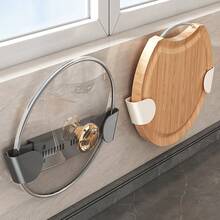 1pc Kitchen Wall-Mounted Pot Lid Rack, Household Drill-Free Storage Organizer Rack, Adjustable Retractable Cutting Board Holder - Multicolor - View 4