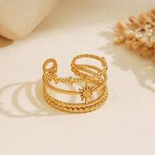 1pc Stainless Steel Fashionable Geometric Sun-Shaped Open Ring, Suitable For Women's Daily Wear - Yellow Gold - View 5