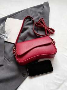 Fashionable Versatile Commuter Minimalist Asymmetric Shoulder Bag - Red - View 7