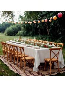 1pc Large Rectangular Pure White Satin Polyester Tablecloth, Suitable For Weddings, Parties And Banquets - Machine Washable And Hand Washable Reusable, Party Decoration Supplies, Suitable For Long Tables, Multi-Person Gatherings, Party Decoration Large Size Tablecloths Table Protector Tablecloths - White - View 3