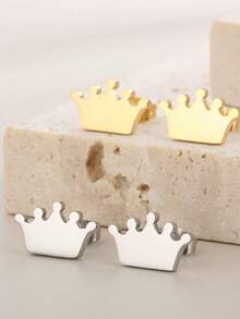 Personalized Cute Custom Name Stainless Steel Children's Crown Shaped Stud Earrings, Suitable For Eid Al-Fitr, Birthday Gifts - Multicolor - View 2