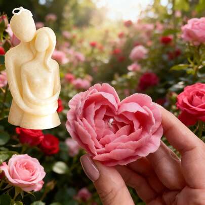 2pcs Valentine's Day Couple Embrace+Love Flower Shaped Silicone Candle Mold, Suitable For Aromatherapy Candle Ornaments, Handmade Drip Glue, Gypsum Home Decoration DIY Props, Easy Demolding, Reusable Silicone Mold