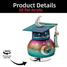 1pc 2026 Acrylic 2D Flat 360 Degree Rotatable New Year Home Decor Desktop Display, Graduation Party Rotating Stand - Multicolor - View 7