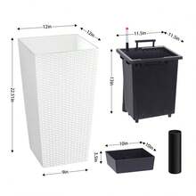 Juego de 2 maceteros altos de ratán de 57 cm. Macetas grandes para interior y exterior con drenaje, monitor de nivel de agua, forros y ruedas. Ideales para patio, porche, jardín y oficina en casa. Color blanco. - B - Ver 4