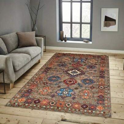 1pc Eternal Vintage Coffee-Colored Bohemian Area Rug - Persian Design, Suitable For Living Room, Bedroom And Entryway, Ideal Carpet For Living Room