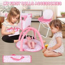 4-In-1 Baby Doll Pretend Play Set With Highchair, Bed, Cradle And Play Mat - 粉色 - 查看 7