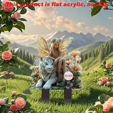 装饰艺术仙女花园 - 白色独角兽和精灵雕像，塑料户外花盆装饰，波西米亚风格花园装饰，感恩节主题，落地式，无需电源或电池 - A - 查看 9