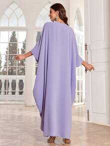 Women's Elegant Long Dress With Crystal Bat Wing Sleeves, Light Purple, Suitable For Vacation - Mauve Purple - View 4