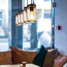 ZHFEISY 5-Light Adjustable Ceiling Light Industrial Pendant Light Mason Jar Chandelier Glass Hanging Ceiling Lamp NEW - View 4