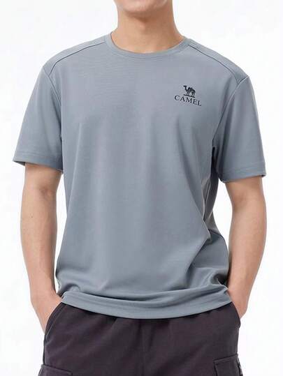 CAMEL CROWN 男士户外速干T恤，轻盈透气吸湿排汗凉爽防晒圆领短袖T恤，夏季