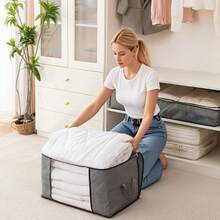 6-Piece Storage Box, Classic Comforter Bag, Organizer Bag With Handle, Transparent Window, Sturdy And Durable, Foldable And Stackable, Suitable For Storing And Organizing Clothes And Comforters - 灰色 - 查看 5
