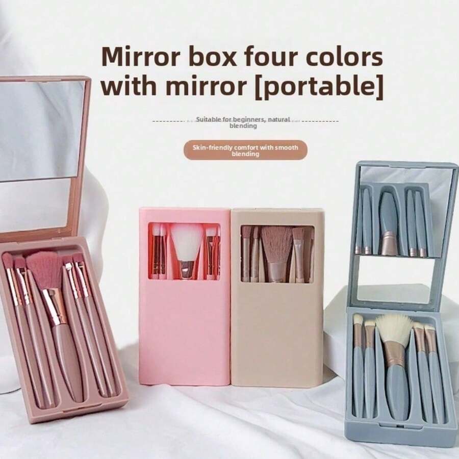 New 5-Piece Open Window Mirror Box Makeup Brush Set With High-Quality Portable Eyeshadow And Blush Brush Set - Ocean Blue 5-piece Lens Case - View 1
