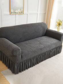 1pc Dark Grey Jacquard Leaf Pattern Stretch Sofa Cover, Dust-Proof And Dirt-Resistant, Elastic One-Piece Full Coverage Sofa Protector, Home Decor, Machine Washable, Pillow Cover Not Included - Dark Grey - View 7