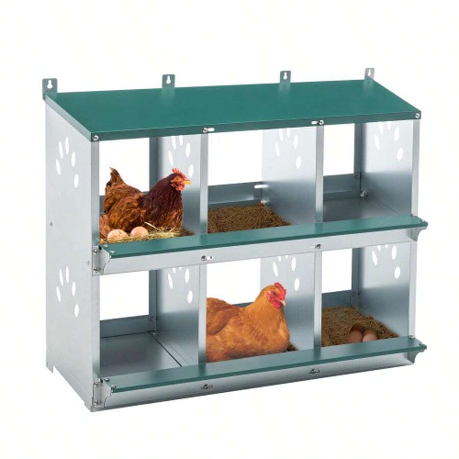 Chicken Nesting Boxes With Nesting Holes And Legs, Including Cover For Outdoor Use ( / Poultry Farm), Color: Green - 6-hole - View 1