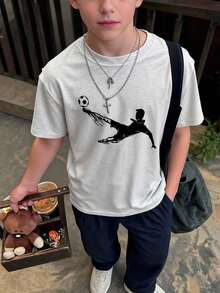 男童休闲印花圆领短袖T恤，夏季上衣 - 淺灰色 - 查看 9