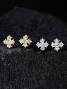 1对/2件朋克风十字架宗教男士耳环，锚形高铜经典男女通用耳钉，适合日常佩戴和派对，返校季、万圣节、圣诞节、情人节、新年礼物 - 銀色 - 查看 14