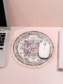 Bohemian Style Tassel Mouse Pad, Rubber Base Anti-Slip Heat Resistant, Can Be Used As Placemat Or Trivet - Round - View 10
