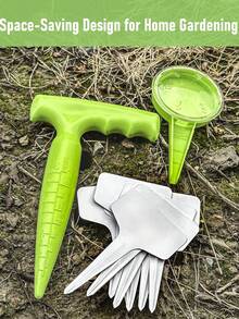 一套园艺播种工具套装 - 塑料播种器、种子种植器和植物标签，非常适合播种花卉和蔬菜种子 - 1打孔器+1播種器+10片標牌 - 查看 1