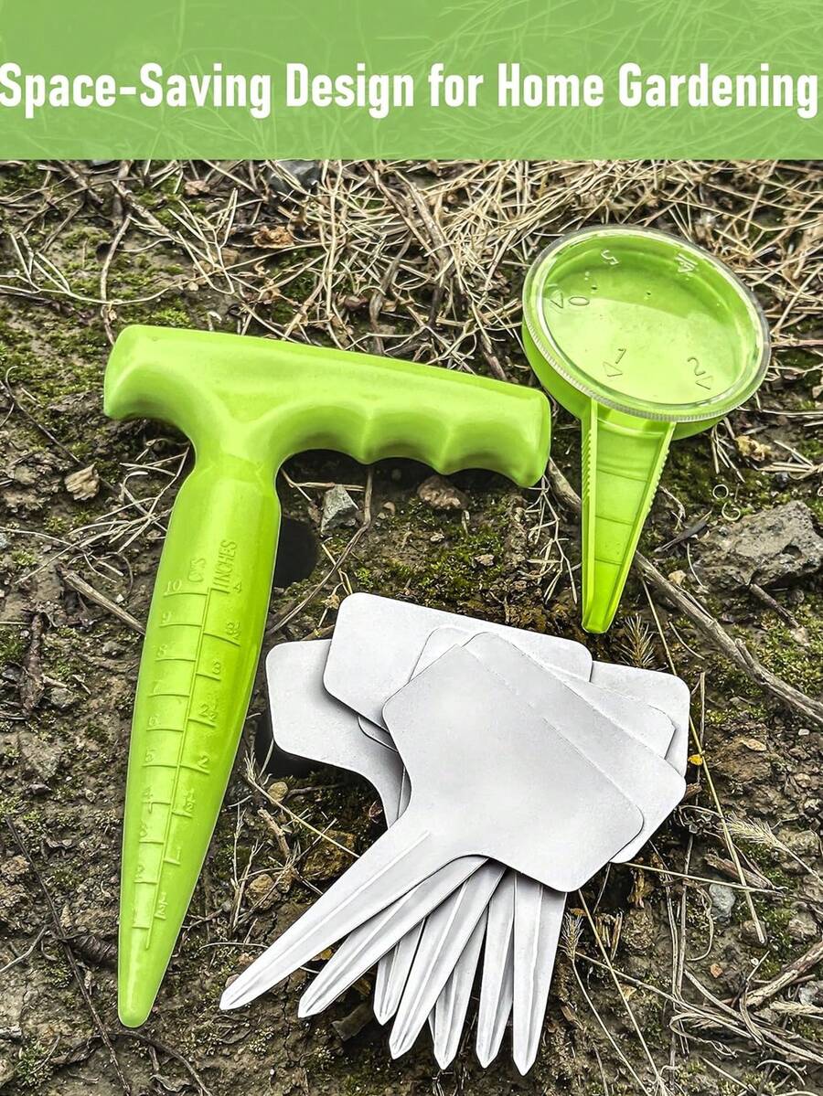 一套园艺播种工具套装 - 塑料播种器、种子种植器和植物标签，非常适合播种花卉和蔬菜种子 - 1打孔器+1播種器+10片標牌 - 查看 1