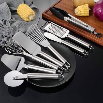 Juego de 8 piezas de cortador de pizza de queso, rasqueta de mantequilla de acero inoxidable, juego de herramientas de cocina para hornear y batir huevos, accesorios de cocina, artículos esenciales para el hogar
