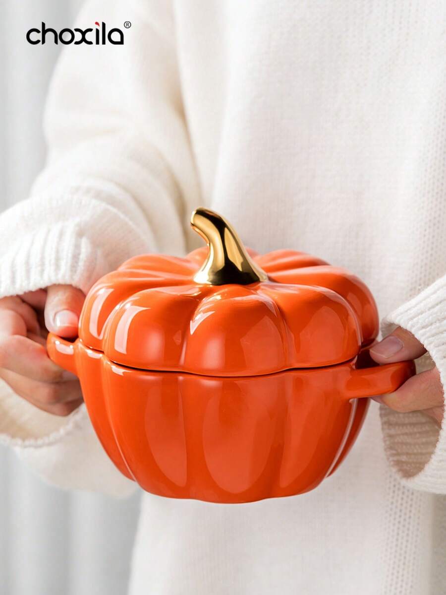 1个南瓜形陶瓷碗，带盖 - 适用于盛汤、炖菜、沙拉、甜点，厨房及餐饮用途 - 南瓜湯碗 - 查看 1