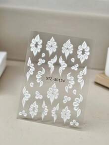 1 White Three-Dimensional Relief Hand Drawn Petal And Flower Design Nail Art Sticker, With Uniform Texture And Clear Layering, Can Replace Plastic Jewelry, Suitable For Nail Salons, Women, And Women's Personal DIY Use - trắng - Xem 1