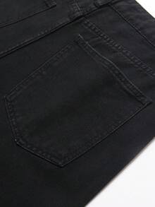 男士夏季时尚水钻装饰斜插口袋牛仔短裤 - 黑色 - 查看 8