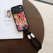 1pc Convenient Lanyard Phone Case With Hand Strap, Black, Lightweight Shockproof TPU Protective Cover Compatible With IPhone 6/7/8/X/Xs/XR/XS Max/11/12/13/14/15/16/17 Pro Max, Suitable As Birthday And Christmas Gift For Couples, Daughters, Girlfriends, Teenage Girls - Black - View 1