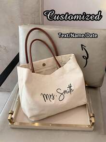 Personalized Bridesmaid Tote Bag, Customized Bridesmaid Beach Tote Bag, Bride Bag, Canvas Tote Bag With Name, Beach Tote Bag Gift, Bridesmaid Gift Bag With Name, Bridesmaid Beach Tote Bag - Multicolor - View 4