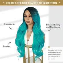 Ombre Blue-Green Long Wavy Side-Parted Heat-Resistant Synthetic Hair Mermaid Wig, Suitable For Daily Wear And Parties (Ombre Blue-Green) - Multicolor - View 7