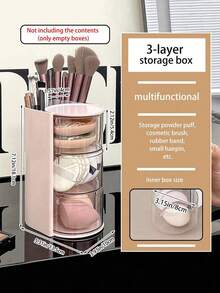 1/2pcs Minimalist Rotating Makeup Organizer Box, Small Desktop Makeup Sponge, Makeup Brush, Hair Tie, Hair Clip Storage Box, Makeup Sponge Holder, Rotating Dustproof Vanity Organizer - Multicolor - View 7