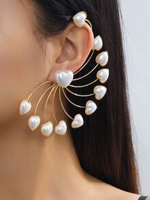 1pc Fashionable Faux Pearl Decorated Iron Wire Earrings, Suitable For Women's Party, Gathering, Banquet Attendance, Gift - Red - View 10