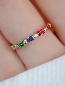 1枚优雅蓝色立方氧化锆戒指，女士婚礼订婚派对珠宝，情人节礼物 - 1# - 查看 9