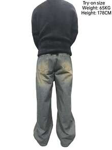 1pc Men's Fashionable Loose Vintage Washed Wide-Leg Casual Jeans (No Belt Or Accessories) - Bronze - View 7