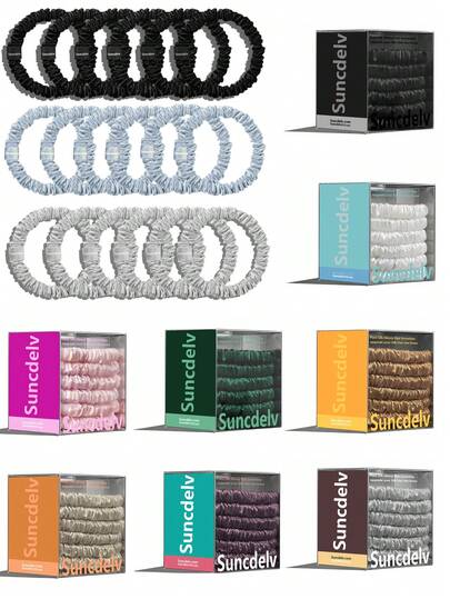 SUNCDELV SLIK 22 Momme 100% Silk Hair Scrunchie Handmade Pure Mulberry Hairbands Silk Hair Ties Scrunchies Set Women Curly Thin Hair Srevela Hair Accessories