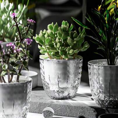 Clear Diamond Textured Self-Watering Plant Pot – Transparent Double Layer Planter With Wick Rope, Indoor Plant Pot For Succulents, Cacti & Small Houseplants, Minimalist Home/Office/Room Decor, Perfect Spring/Easter/Birthday Gift & Stocking Stuffer