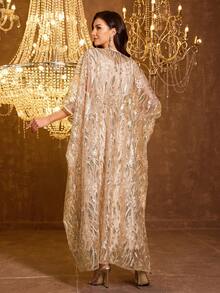 Đầm dạ hội Ả Rập đính sequin và ghép mảnh dành cho nữ - Rượu sâm banh - Xem 4