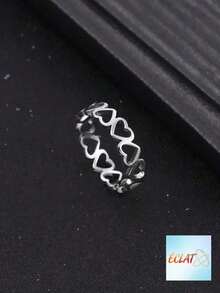 1Pc Stainless Steel Ring With Heart Detail, Gift For Mom, Mother, Valentine's Day & Mother's Day C5CC - 銀色 - 查看 7