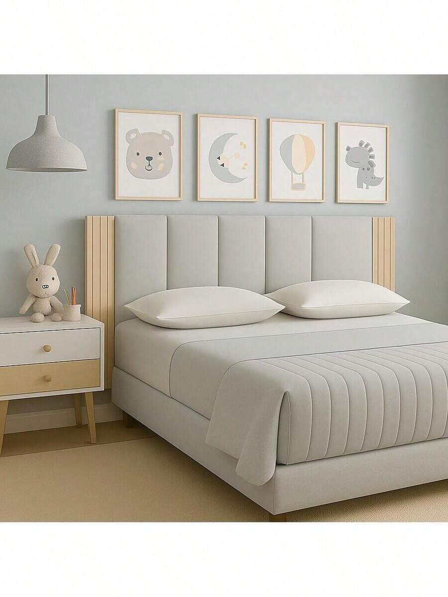 9-Piece Combo Kit + 4 Slatted Panels + 5 Headboards 45x20 Easy Installation Home Decor Children's Bedroom Double Queen King Bed - Grey - View 1