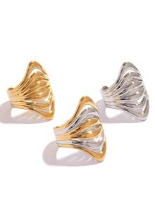 3pcs/1pc Fashion Women's Openwork 18k Gold Plated Stainless Steel Ring, Women's Western Jewelry Is Suitable For Daily Decoration Or Gifting, Suitable For Valentine's Day, Party, Festival And Daily Wear - Multicolor - View 9