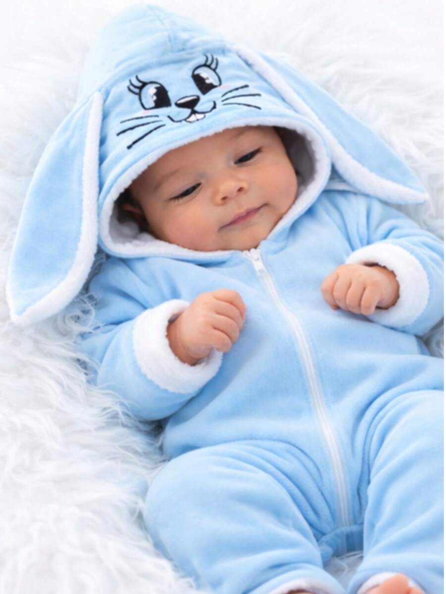 Vest Baby Layettes Unisex Baby With Embroidered Bunny Hood, One Size, Fun - 淺藍色 - 查看 1