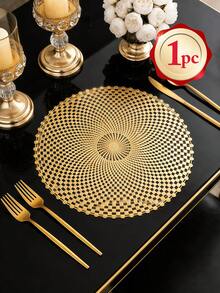 1-200pcs Gold Round Minimalist PVC Placemats, Washable, Easy To Clean, Wipe-Clean, Non-Slip, Holiday Wedding Party Dining Table Decor - Multicolor - View 13