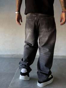 Men Slant Pocket Straight Leg Jeans - Black - View 5