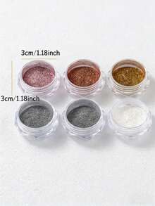 6pcs Rose Gold Champagne Mirror Powder Nail Art Tool Set, Including Glitter Powder, Pearl White, Laser Silver Metal Powder For Metallic Nail Design - Multicolor - View 5