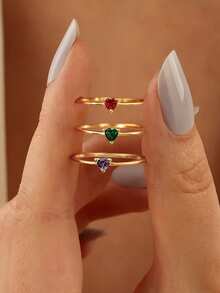 1 pieza Anillo solitario de corazón minimalista, anillo de mujer de plata de ley S925 adecuado para uso diario, citas, regalo de joyería exquisita para mujeres, regalo de Año Nuevo, regalo del Día de San Valentín - Dorado - Ver 2