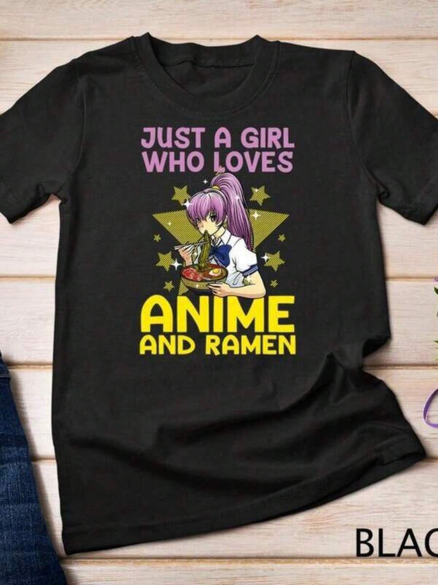 Men's Casual Print Round Neck Short Sleeve T-Shirt Anime Art For Women Teen Girl Anime Merch Ramen Anime Lover Pullover Hoodie T-Shirt Sweatshirt,Soft And Breathable Fabric,Comfortable And Loose,Suitable All Day Wear,Suitable Office Casual Wear,Spring And Summer Daily Appearance, Suitable For Wearing During Christmas - 黑色 - 查看 1