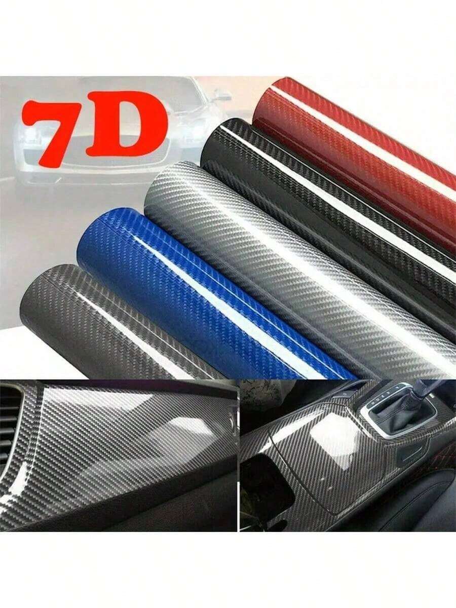 1片50cm*152cm汽车碳纤维PVC高光膜，具有防刮擦性能，气泡释放设计，呈现黑色高光效果，适用于DIY车身贴膜，适用于汽车和摩托车，提供多种碳纤维颜色和尺寸可选。